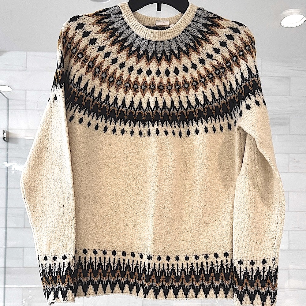 Cream Fair Isle Crewneck Sweater NWOT